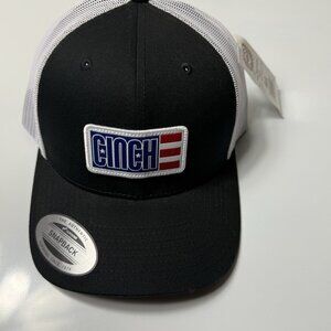 CINCH MEN'S HAT USA FLAG FRONT LOGO MESH BACK CLOSURE BLACK & WHITE CAP NEW